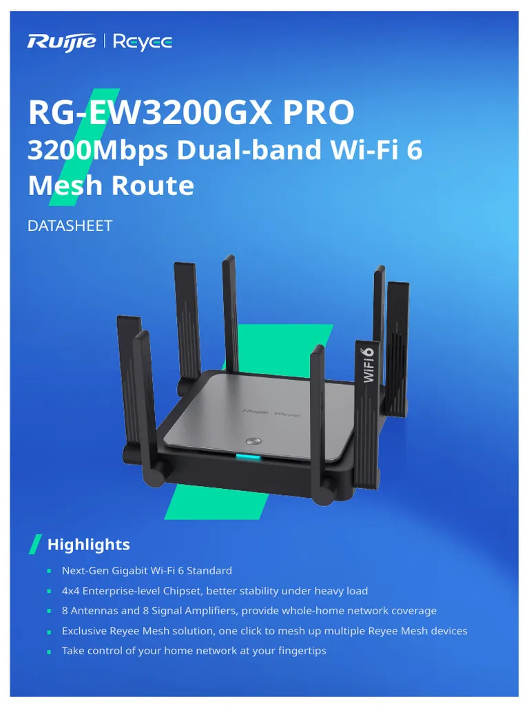 RUIJIE RG‑EW3200GX PRO – DUAL‑BAND WI‑FI 6 (802.11AX) GIGABIT MESH ROUTER (UP TO 3200 MBPS)