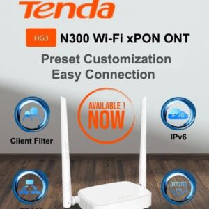 Tenda HG3 N300 Wi‑Fi xPON ONT Router – GPON/EPON Fiber Terminal with 300Mbps Wireless & Gigabit LAN