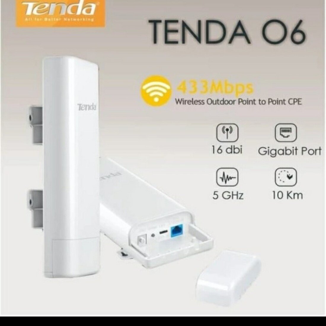 Tenda O6 5 GHz Outdoor Point‑to‑Point CPE – Long‑Range 433 Mbps Wireless Bridge with 16 dBi Directional Antenna & Gigabit Ethernet